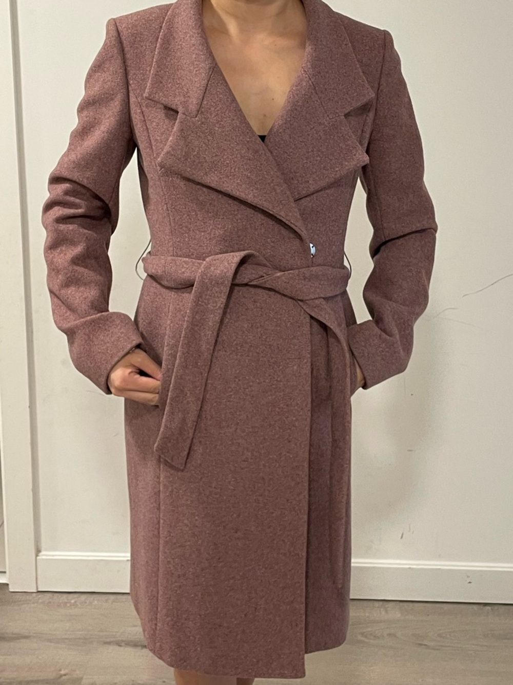 Womens Mauve Wrap Wool-Blend Coat with Belt